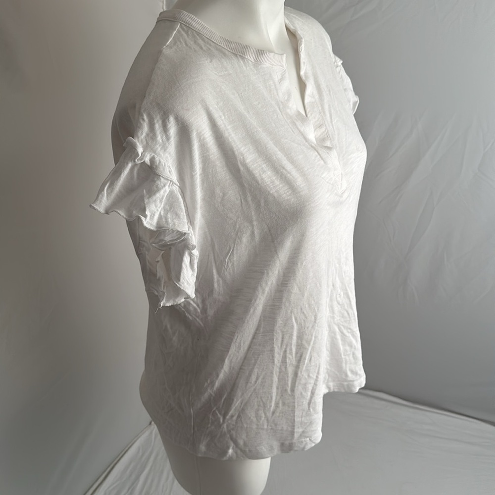 Another Love White Flutter Sleeve Split Neck T-Sh… - image 2